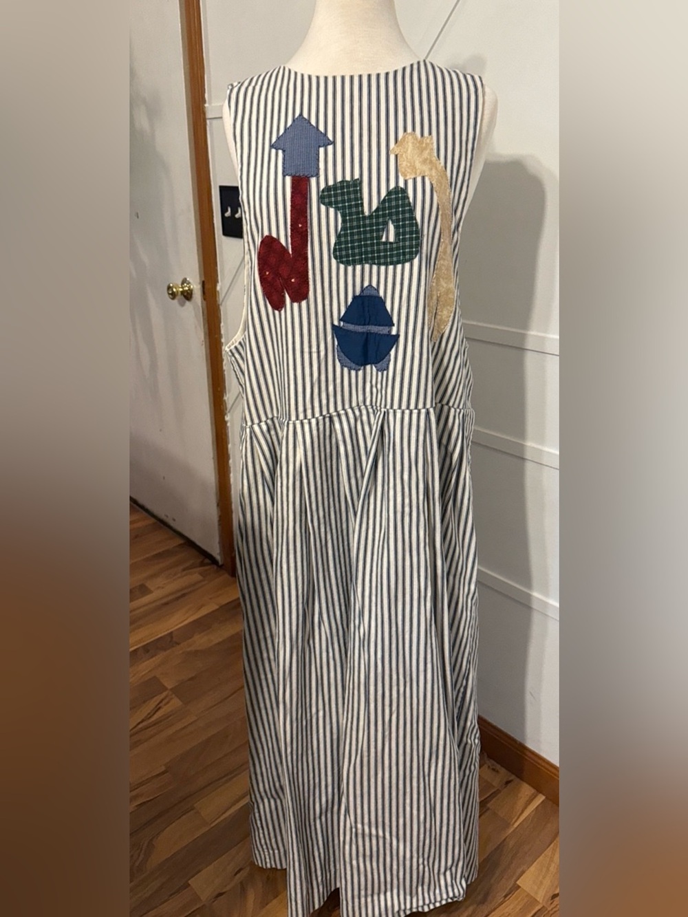 Striped Sleeveless Maxi Dress with Colorful Appliqué vintage 80-90s handmade